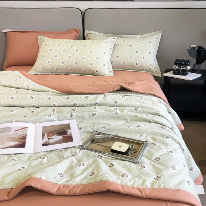 91家纺网 家纺一手货源 找家纺 帕拉美拉 2026新款A类棉麻夏被四件套 春意盘然-绿