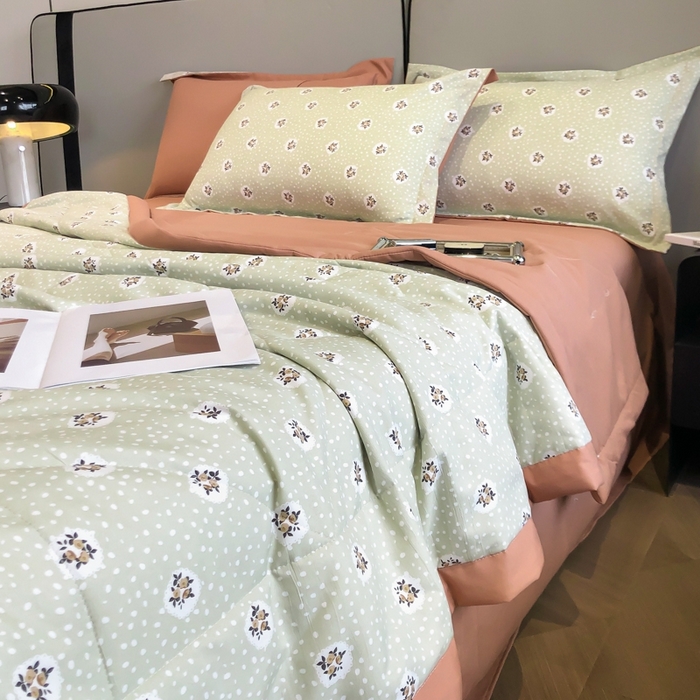 91家纺网 家纺一手货源 找家纺 帕拉美拉 2026新款A类棉麻夏被四件套 春意盘然-绿