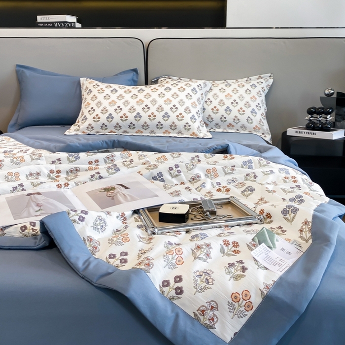 91家纺网 家纺一手货源 找家纺 帕拉美拉 2026新款A类棉麻夏被四件套 花颂