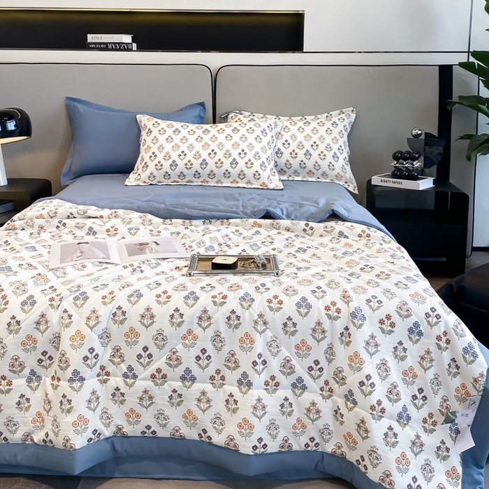 91家纺网 家纺一手货源 找家纺 帕拉美拉 2026新款A类棉麻夏被四件套 花颂