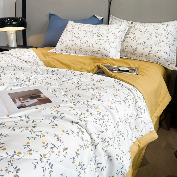 91家纺网 家纺一手货源 找家纺 帕拉美拉 2026新款A类棉麻夏被四件套 静香-黄