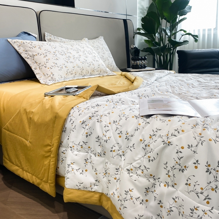 91家纺网 家纺一手货源 找家纺 帕拉美拉 2026新款A类棉麻夏被四件套 静香-黄