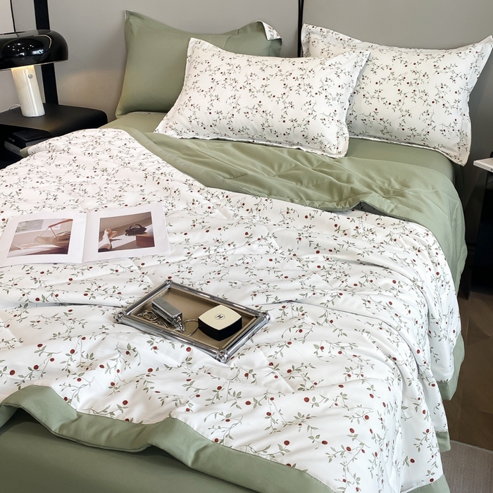 91家纺网 家纺一手货源 找家纺 帕拉美拉 2026新款A类棉麻夏被四件套 静香-绿