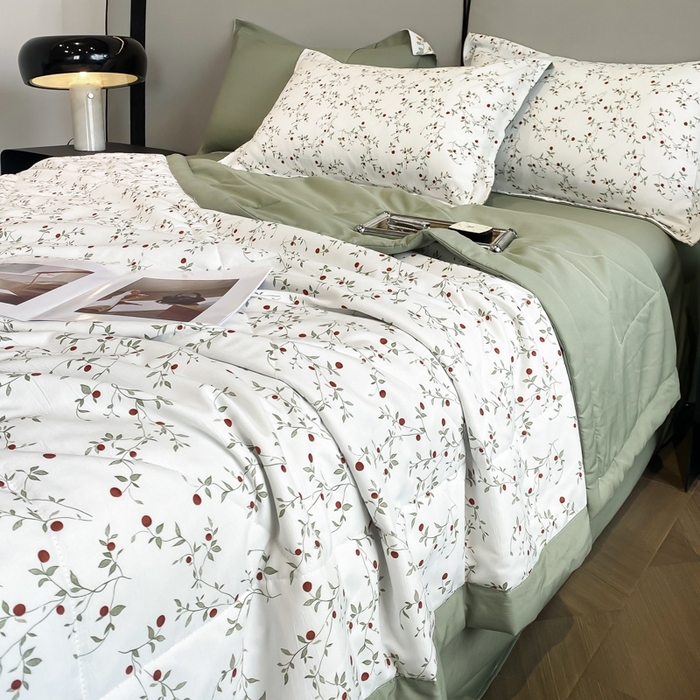 91家纺网 家纺一手货源 找家纺 帕拉美拉 2026新款A类棉麻夏被四件套 静香-绿