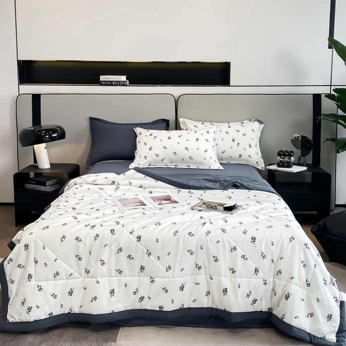 91家纺网 家纺一手货源 找家纺 帕拉美拉 2026新款A类棉麻夏被四件套 铃兰-灰