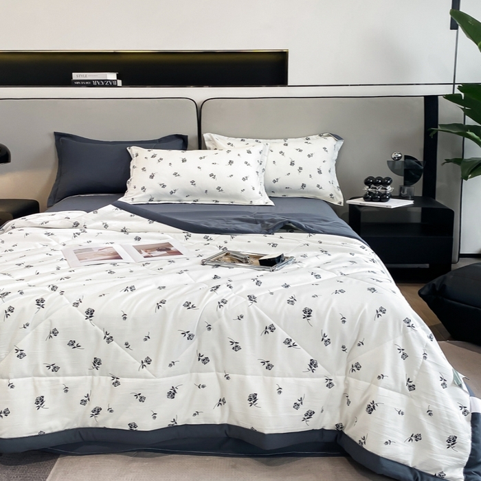 91家纺网 家纺一手货源 找家纺 帕拉美拉 2026新款A类棉麻夏被四件套 铃兰-灰