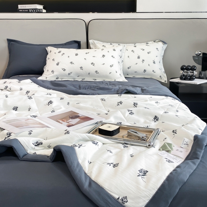 91家纺网 家纺一手货源 找家纺 帕拉美拉 2026新款A类棉麻夏被四件套 铃兰-灰