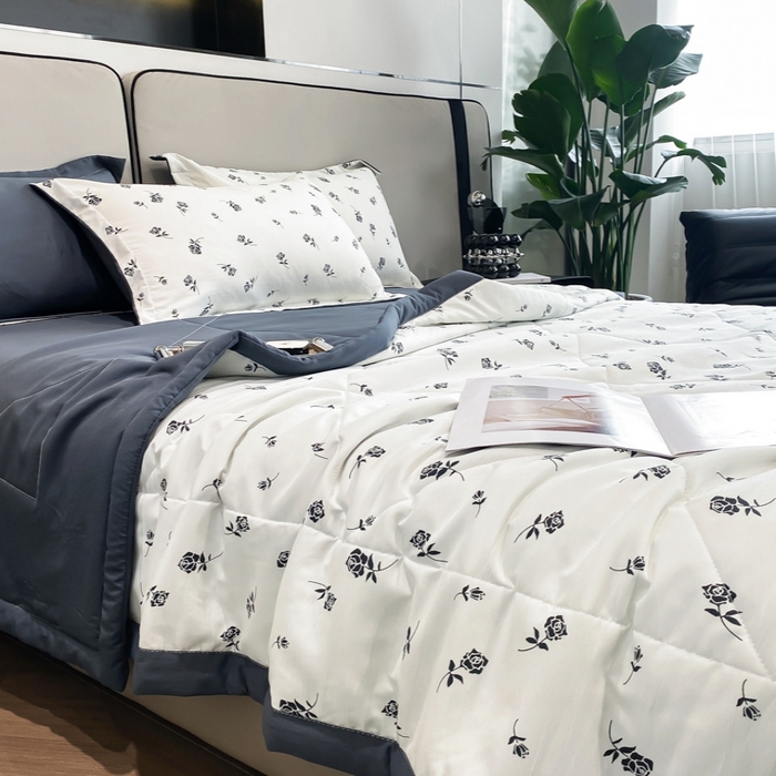 91家纺网 家纺一手货源 找家纺 帕拉美拉 2026新款A类棉麻夏被四件套 铃兰-灰