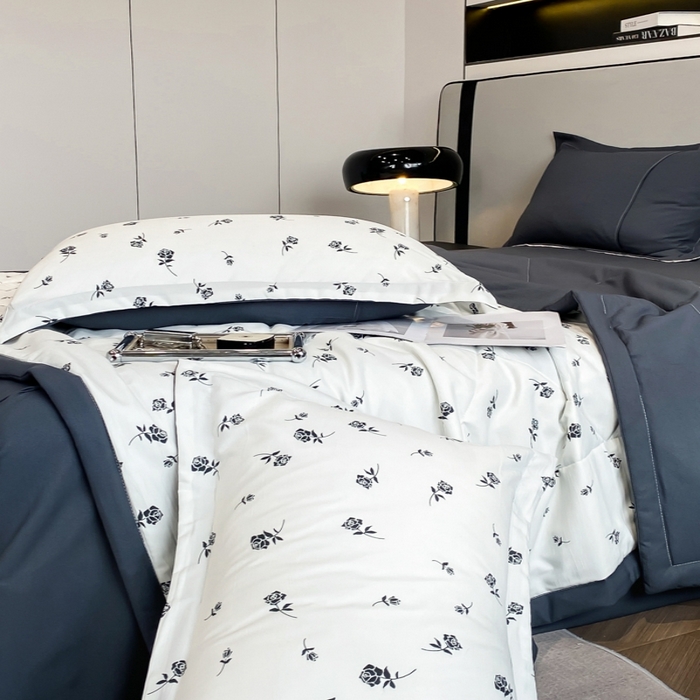 91家纺网 家纺一手货源 找家纺 帕拉美拉 2026新款A类棉麻夏被四件套 铃兰-灰