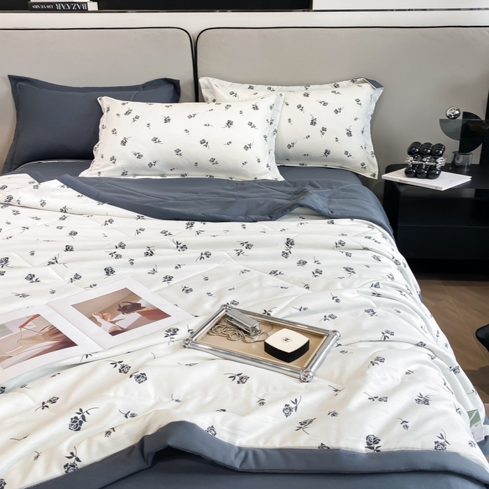 91家纺网 家纺一手货源 找家纺 帕拉美拉 2026新款A类棉麻夏被四件套 铃兰-灰