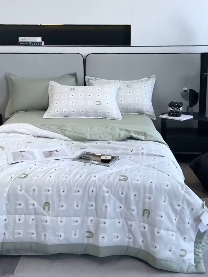 91家纺网 家纺一手货源 找家纺 帕拉美拉 2026新款A类棉麻夏被四件套 琉璃-绿