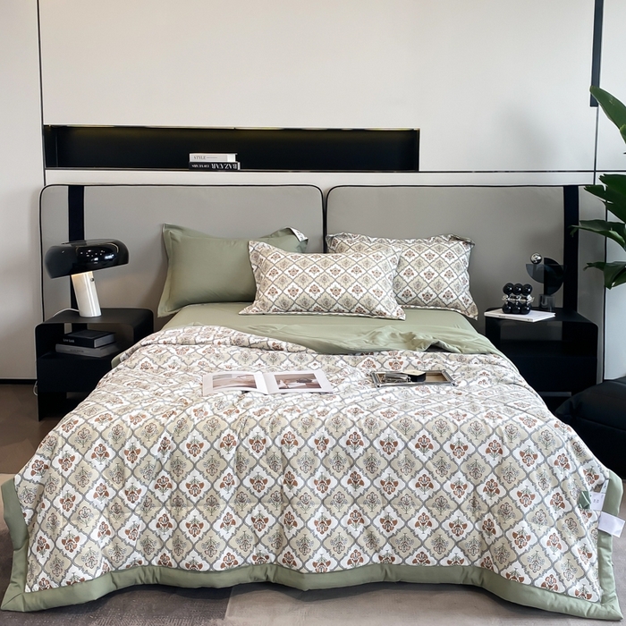 91家纺网 家纺一手货源 找家纺 帕拉美拉 2026新款A类棉麻夏被四件套 绿野