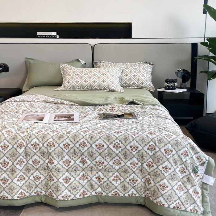 91家纺网 家纺一手货源 找家纺 帕拉美拉 2026新款A类棉麻夏被四件套 绿野