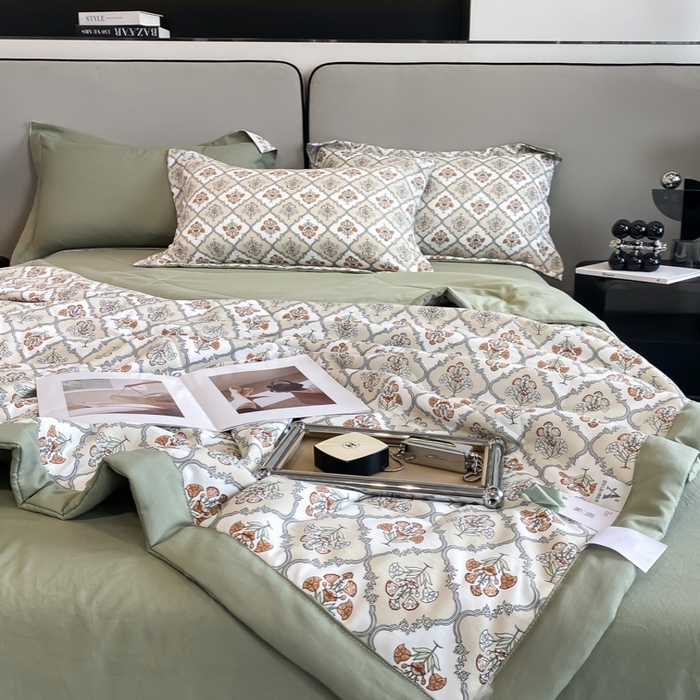 91家纺网 家纺一手货源 找家纺 帕拉美拉 2026新款A类棉麻夏被四件套 绿野