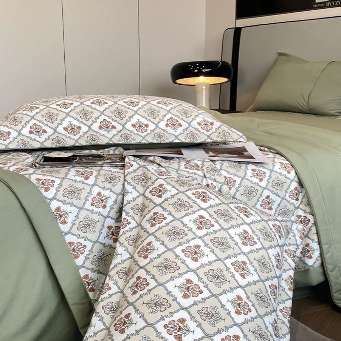 91家纺网 家纺一手货源 找家纺 帕拉美拉 2026新款A类棉麻夏被四件套 绿野