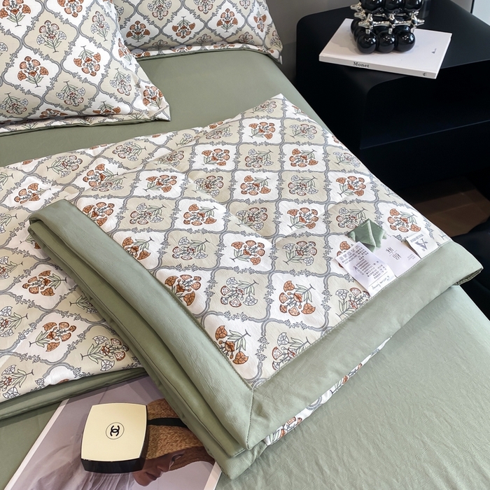 91家纺网 家纺一手货源 找家纺 帕拉美拉 2026新款A类棉麻夏被四件套 绿野