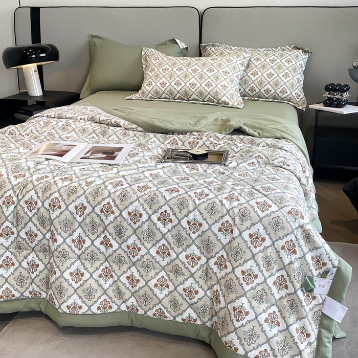 91家纺网 家纺一手货源 找家纺 帕拉美拉 2026新款A类棉麻夏被四件套 绿野