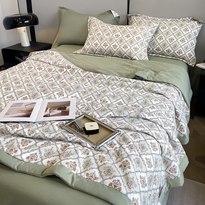 91家纺网 家纺一手货源 找家纺 帕拉美拉 2026新款A类棉麻夏被四件套 绿野