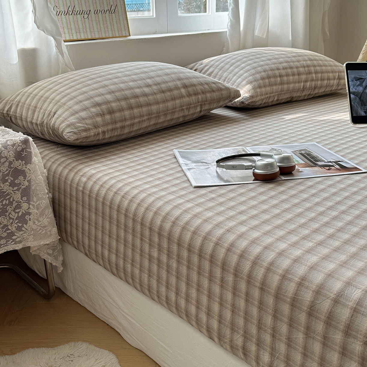 91家纺网 家纺一手货源 找家纺 （总）六巷胡同 2026新款A类全棉纯棉水洗棉色织格子单品床笠 床笠单件