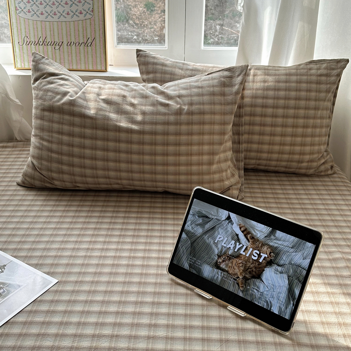 91家纺网 家纺一手货源 找家纺 （总）六巷胡同 2026新款A类全棉纯棉水洗棉色织格子单品床笠 床笠单件