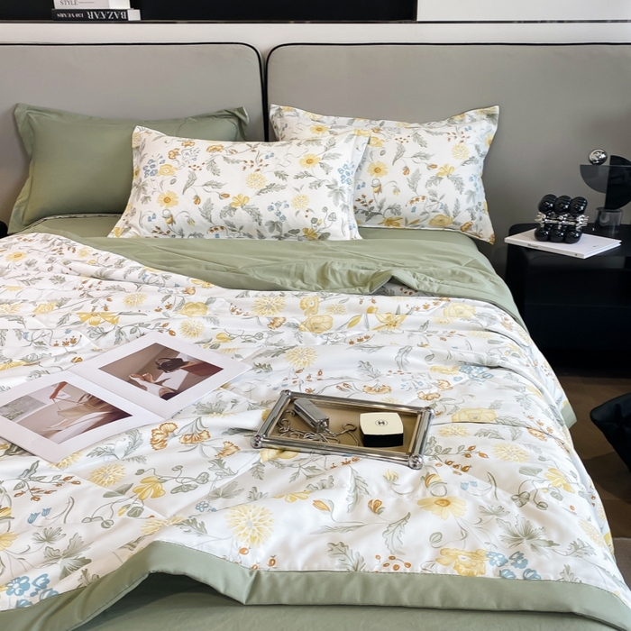 91家纺网 家纺一手货源 找家纺 帕拉美拉 2026新款A类棉麻夏被四件套 陌上花开