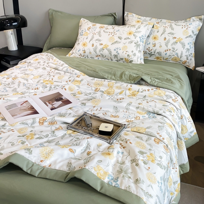 91家纺网 家纺一手货源 找家纺 帕拉美拉 2026新款A类棉麻夏被四件套 陌上花开