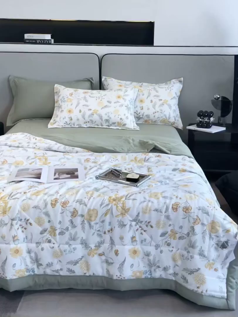91家纺网 家纺一手货源 找家纺 帕拉美拉 2026新款A类棉麻夏被四件套 陌上花开