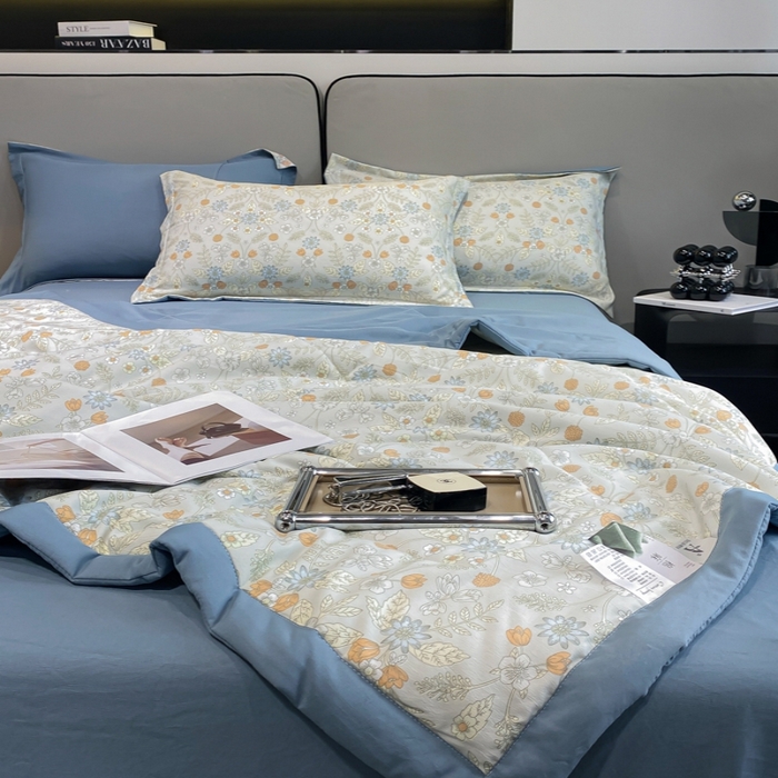 91家纺网 家纺一手货源 找家纺 帕拉美拉 2026新款A类棉麻夏被四件套 浅忆-灰