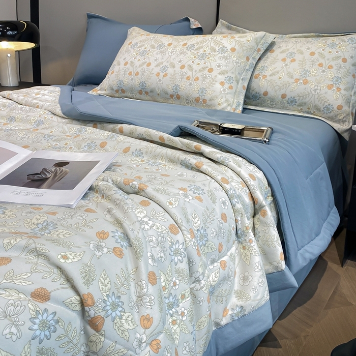 91家纺网 家纺一手货源 找家纺 帕拉美拉 2026新款A类棉麻夏被四件套 浅忆-灰