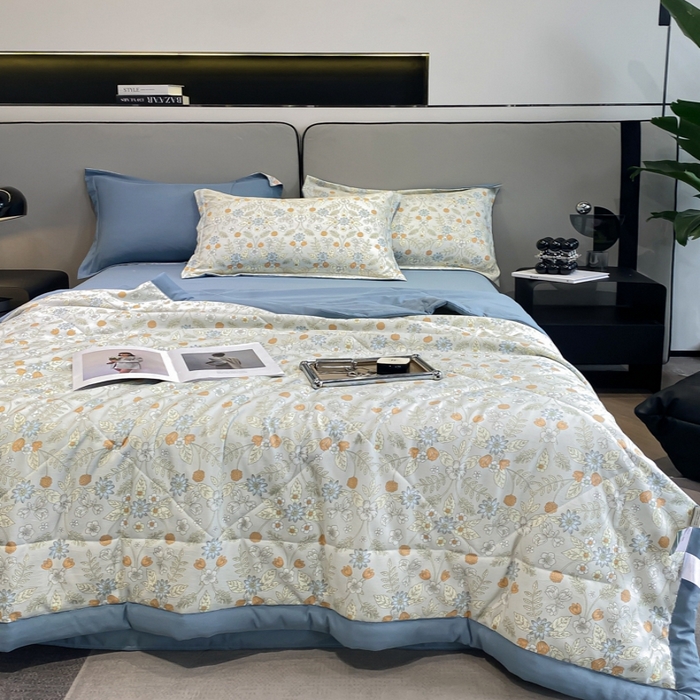 91家纺网 家纺一手货源 找家纺 帕拉美拉 2026新款A类棉麻夏被四件套 浅忆-灰