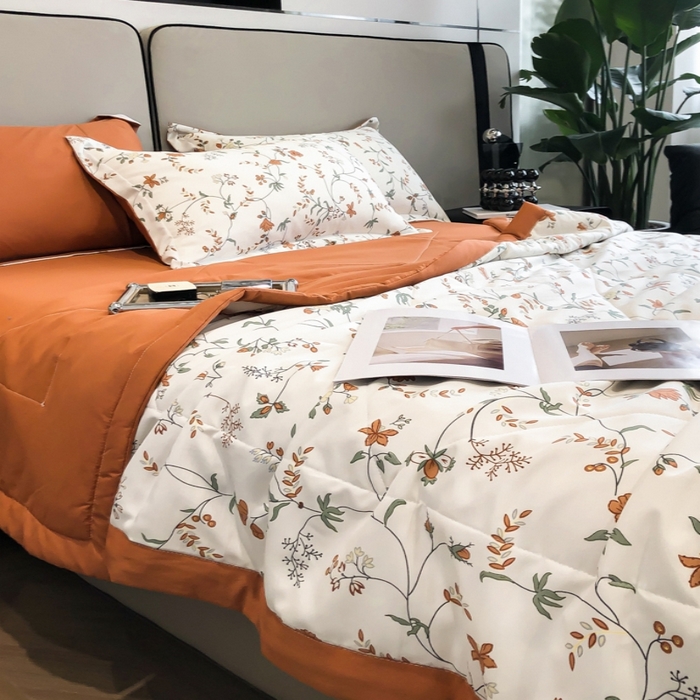 91家纺网 家纺一手货源 找家纺 帕拉美拉 2026新款A类棉麻夏被四件套 夕颜-桔