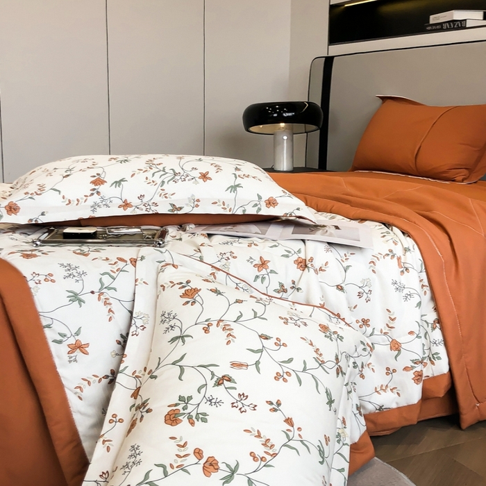 91家纺网 家纺一手货源 找家纺 帕拉美拉 2026新款A类棉麻夏被四件套 夕颜-桔