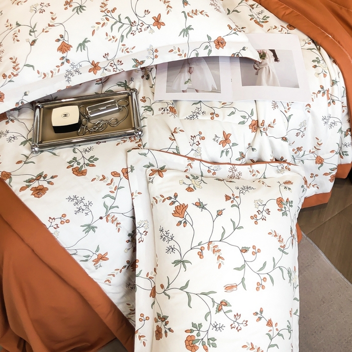 91家纺网 家纺一手货源 找家纺 帕拉美拉 2026新款A类棉麻夏被四件套 夕颜-桔