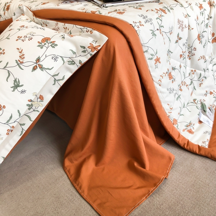 91家纺网 家纺一手货源 找家纺 帕拉美拉 2026新款A类棉麻夏被四件套 夕颜-桔