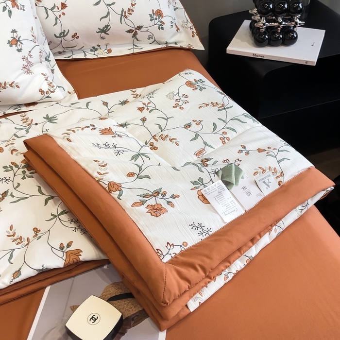 91家纺网 家纺一手货源 找家纺 帕拉美拉 2026新款A类棉麻夏被四件套 夕颜-桔