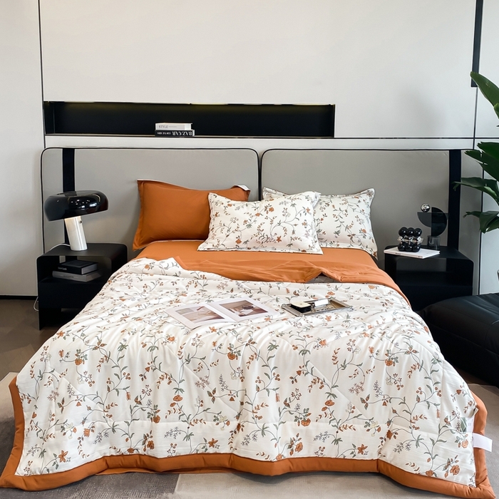 91家纺网 家纺一手货源 找家纺 帕拉美拉 2026新款A类棉麻夏被四件套 夕颜-桔