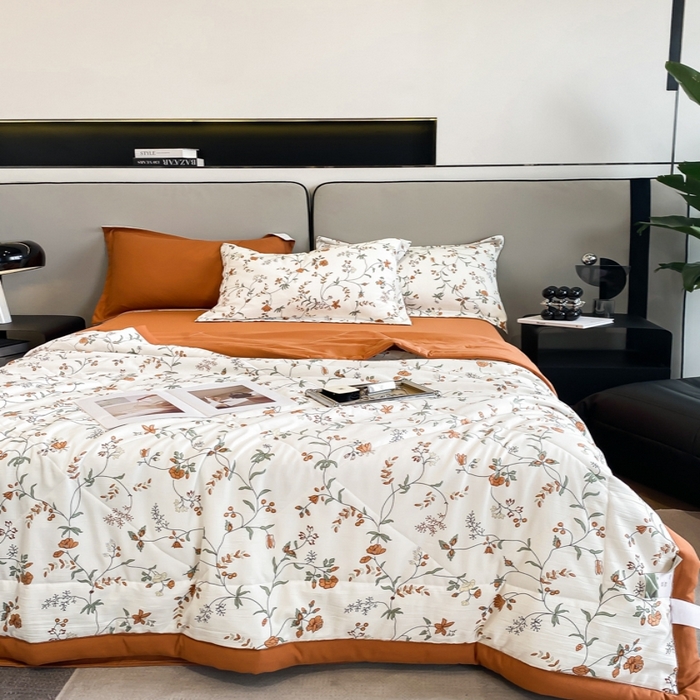 91家纺网 家纺一手货源 找家纺 帕拉美拉 2026新款A类棉麻夏被四件套 夕颜-桔