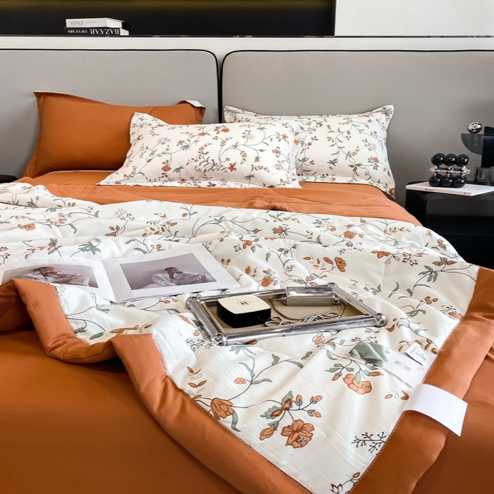 91家纺网 家纺一手货源 找家纺 帕拉美拉 2026新款A类棉麻夏被四件套 夕颜-桔