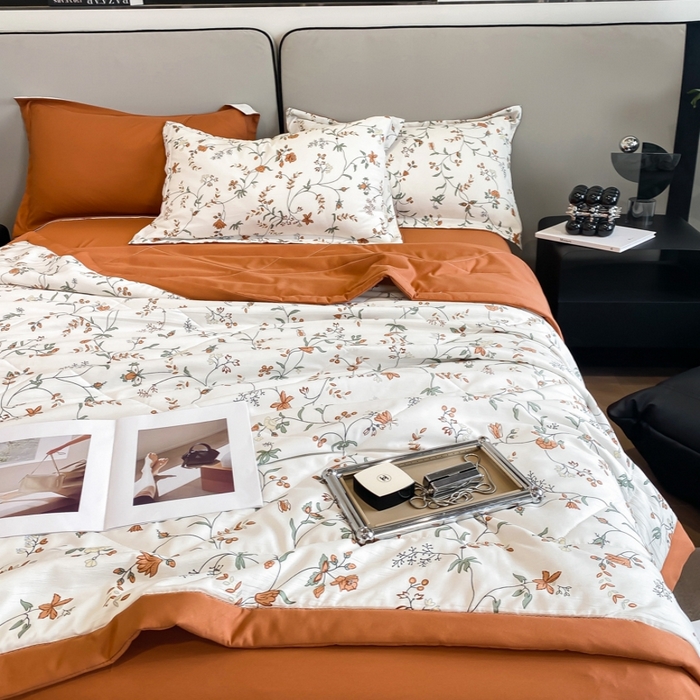 91家纺网 家纺一手货源 找家纺 帕拉美拉 2026新款A类棉麻夏被四件套 夕颜-桔