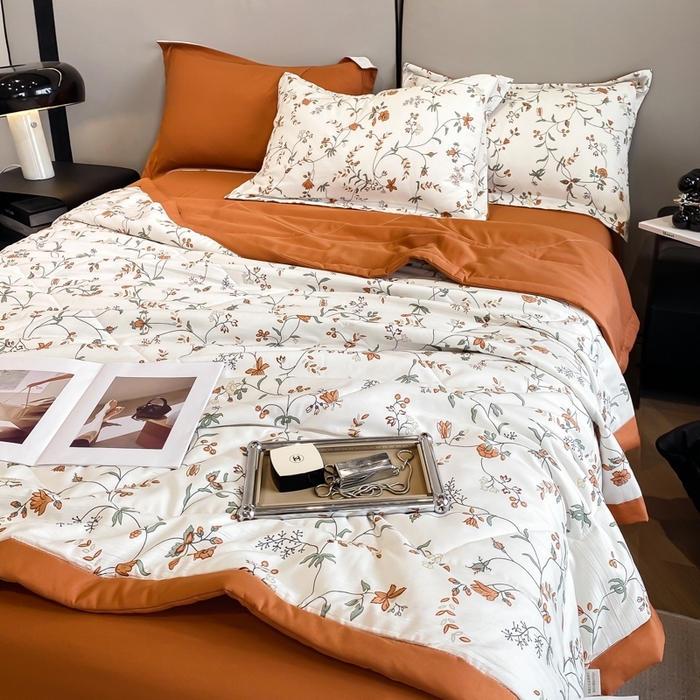 91家纺网 家纺一手货源 找家纺 帕拉美拉 2026新款A类棉麻夏被四件套 夕颜-桔