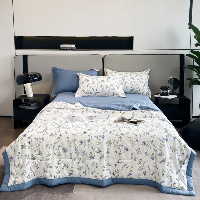 91家纺网 家纺一手货源 找家纺 帕拉美拉 2026新款A类棉麻夏被四件套 夕颜-蓝