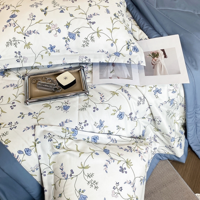 91家纺网 家纺一手货源 找家纺 帕拉美拉 2026新款A类棉麻夏被四件套 夕颜-蓝