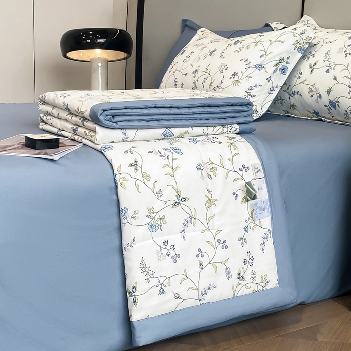 91家纺网 家纺一手货源 找家纺 帕拉美拉 2026新款A类棉麻夏被四件套 夕颜-蓝