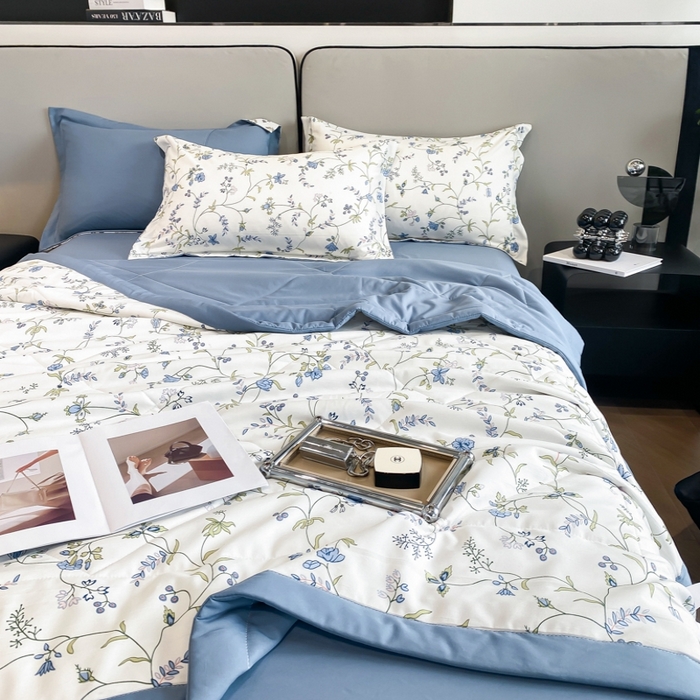 91家纺网 家纺一手货源 找家纺 帕拉美拉 2026新款A类棉麻夏被四件套 夕颜-蓝