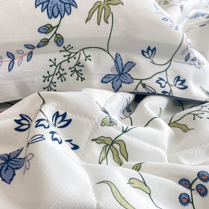 91家纺网 家纺一手货源 找家纺 帕拉美拉 2026新款A类棉麻夏被四件套 夕颜-蓝