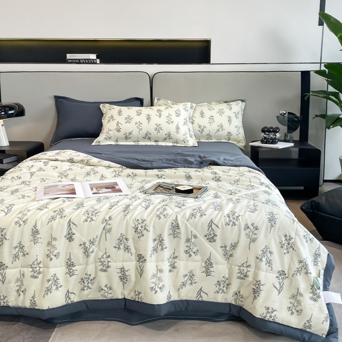 91家纺网 家纺一手货源 找家纺 帕拉美拉 2026新款A类棉麻夏被四件套 邂逅-绿