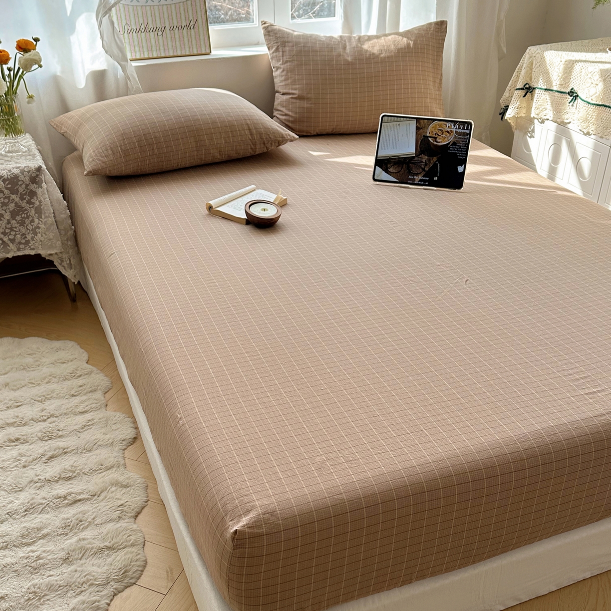 91家纺网 家纺一手货源 找家纺 （总）六巷胡同 2026新款A类全棉纯棉水洗棉色织格子单品床笠 床笠单件