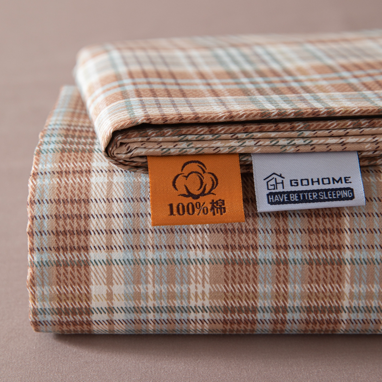 91家纺网 家纺一手货源 找家纺 简宜家居（朝初家纺） 2026新款40支13070全棉简约格子系列A版床单 赤茶格