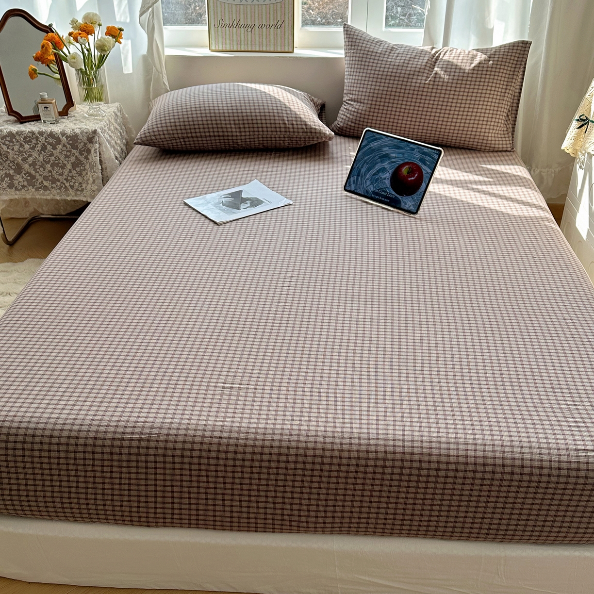 91家纺网 家纺一手货源 找家纺 六巷胡同 2026新款A类全棉纯棉水洗棉色织格子单品床笠 床笠单件 追光-米格