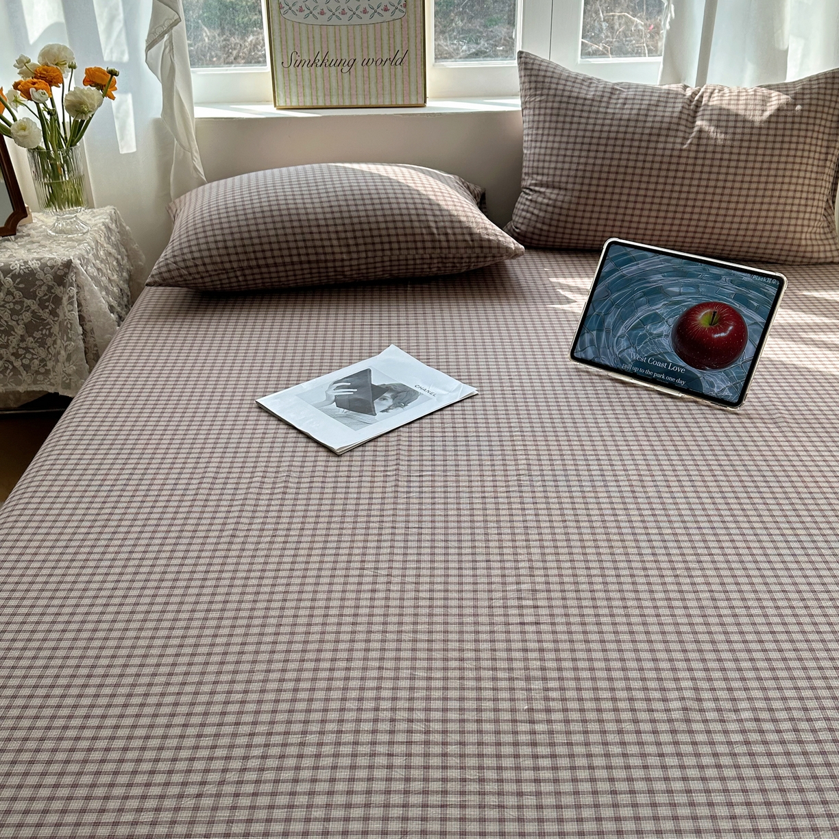 91家纺网 家纺一手货源 找家纺 六巷胡同 2026新款A类全棉纯棉水洗棉色织格子单品床笠 床笠单件 追光-米格